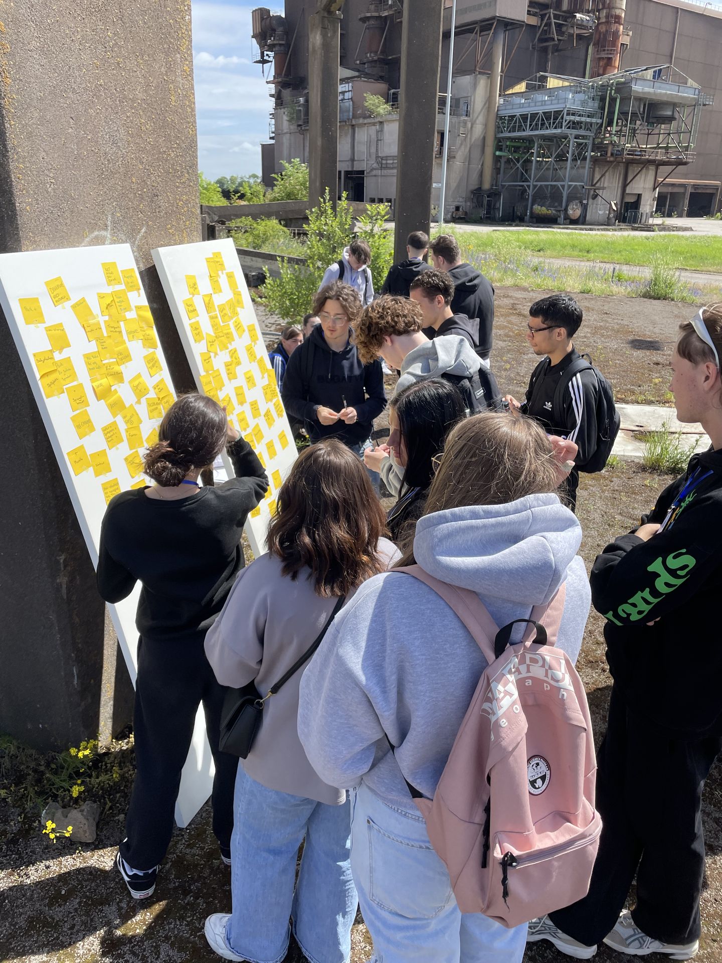 Outside workshop with students